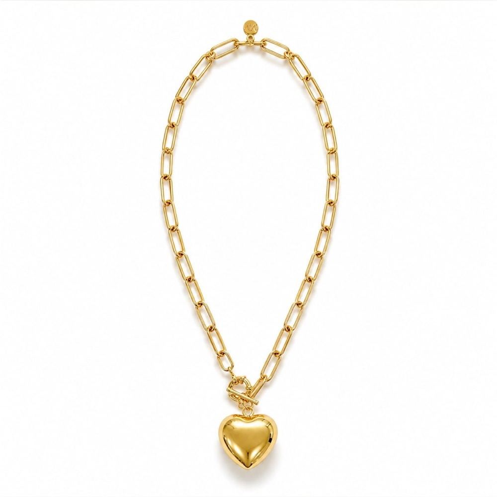 Gold Heart Pendant Necklace with Paperclip Chain - Women Jewelry